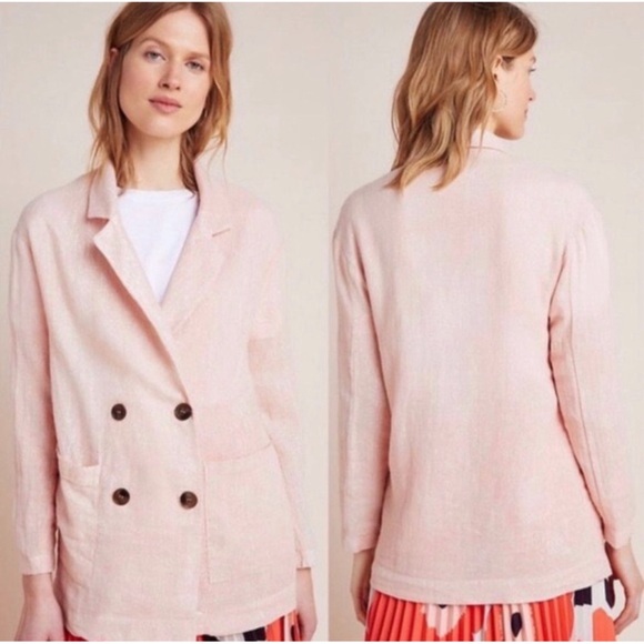 Anthropologie Amadi Kaye Linen Oversized Metallic Blazer Blush NWT Size XL - Picture 2 of 11